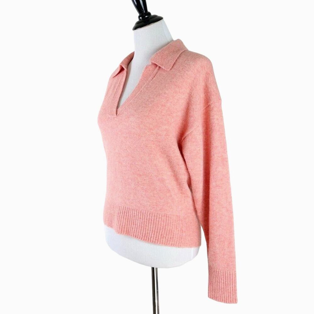 J Crew Size S Collared V-Neck Sweater Supersoft Yarn Coral Peach BJ597